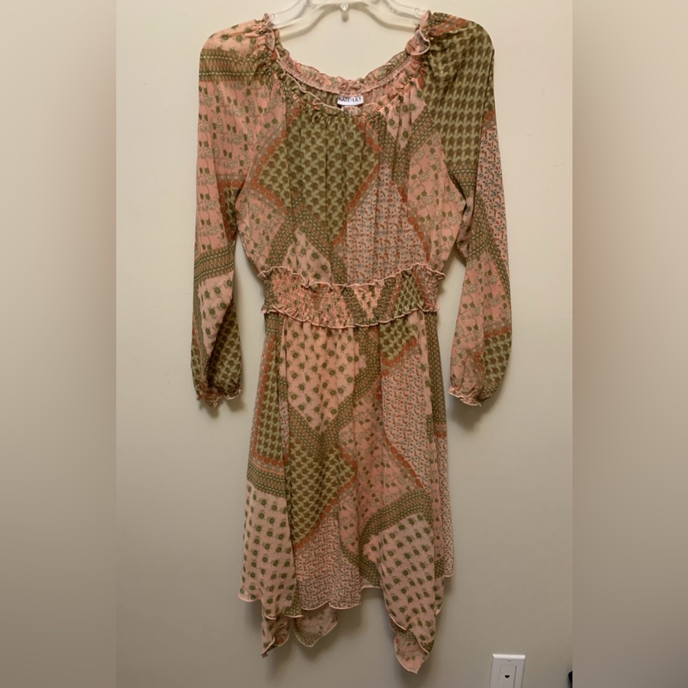 KATE LILY Sheer Patchwork Paisly/Floral Long Sleeve Dress